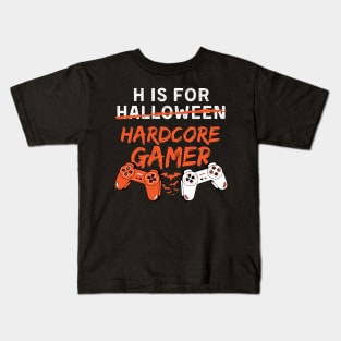 H Is For Hardcore Gamer Funny Halloween Bats Video Games Kids T-Shirt